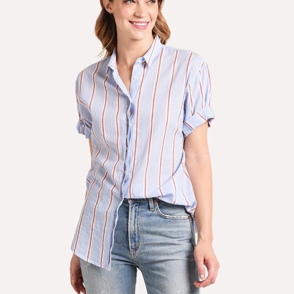 Xirena Cotton Blue striped button down top